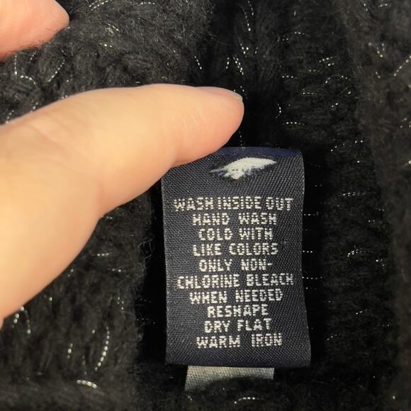 VTG Y2K Gap Lambswool Angora Chunky Knit Black Silver Turtleneck Sweater Medium - Picture 8 of 12